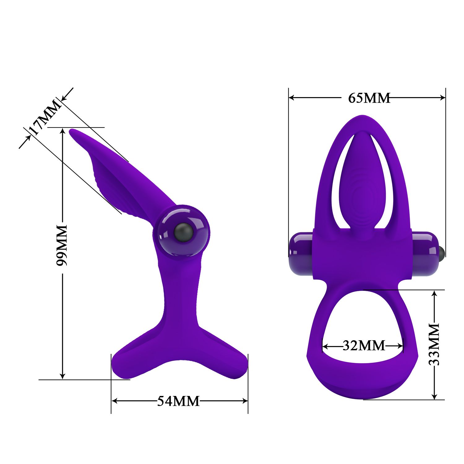 Фиолетовое эрекционное кольцо с 10 режимами вибрации и подхватом мошонки